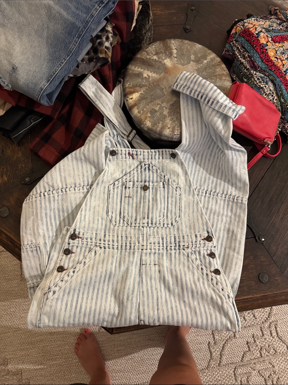 425. FAHERTY Denim Conductors Stripe Overalls $188 GUC XS